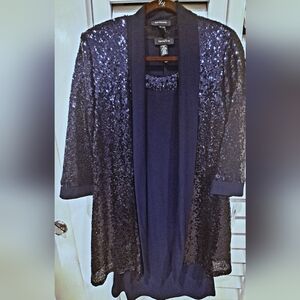 R&M RICHARDS 2pc Navy Sequin Jacket and Matching Sheath Dress - SIZE 12 NWT